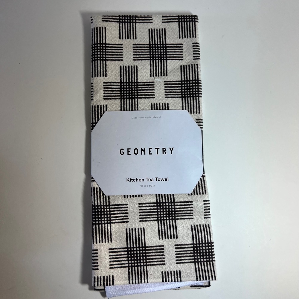 Geometry Cross Hatch Kitchen Tea Towel Black White Geometric Pattern‎ 18 x 30"